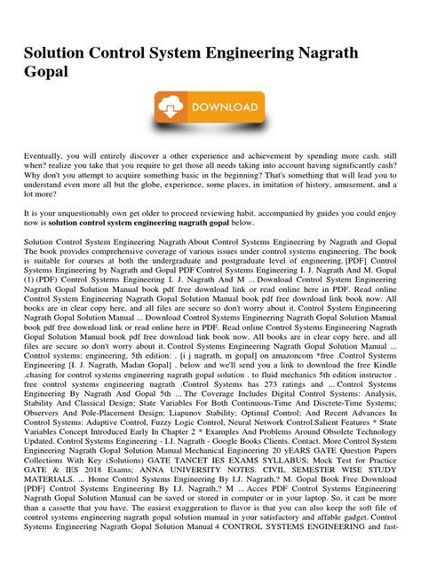 Download Solution Control System Engineering Nagrath Gopal 
