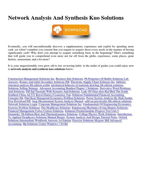 Read Solution For Network Analysis And Synthesis Kuo 