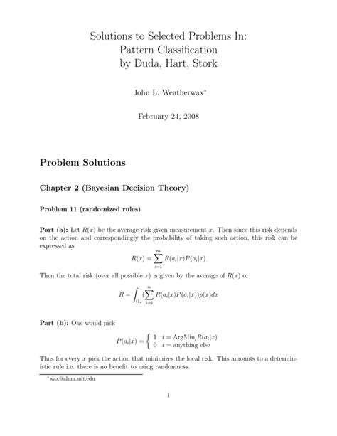 Read Online Solution For Problems Pattern Classification Duda 
