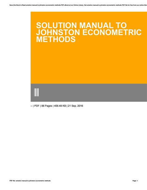 Read Online Solution Manual For Econometric Methods Johnston 