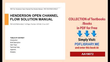 Download Solution Manual For Open Channel Flow Henderson 