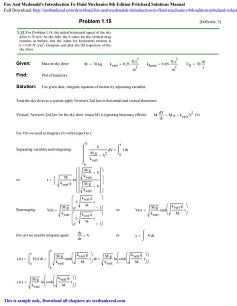 Full Download Solution Manual Introduction To Fluid Mechanics Fox 