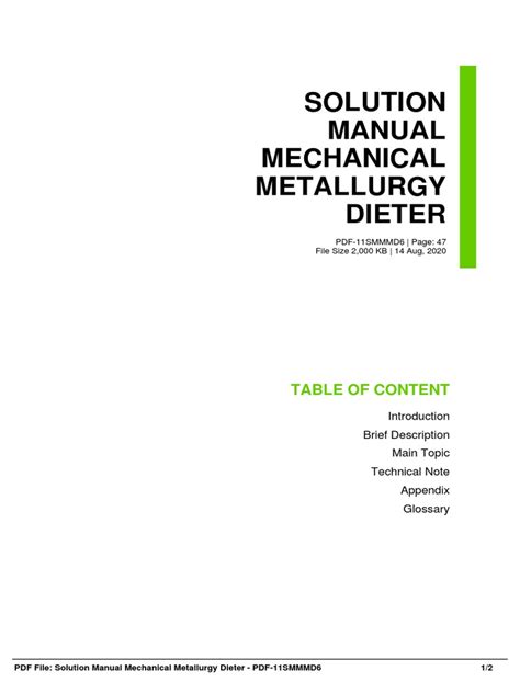 Read Solution Manual Mechanical Metallurgy Dieter 