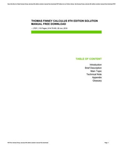 Download Solution Manual Of Calculus By Thomas Finney 9Th Edition 