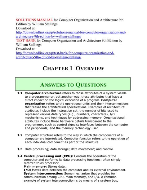 Read Online Solution Manual Of Computer Organization And Architecture By William Stallings 7Th Edition 