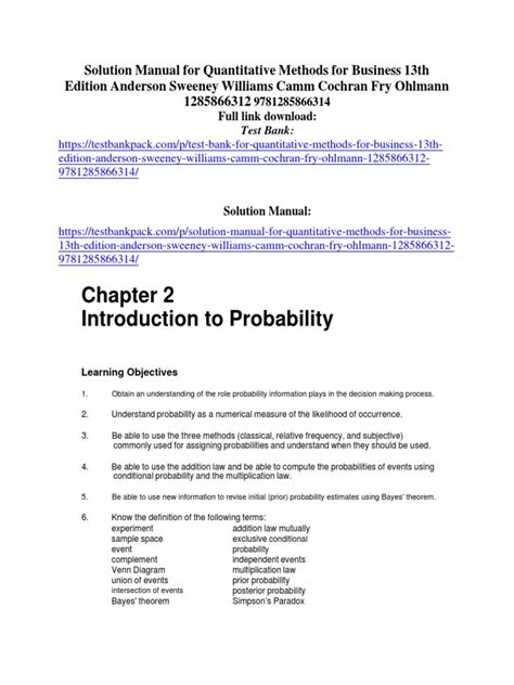 Read Solution Manual Quantitative Methods Anderson Sweeney 10E 