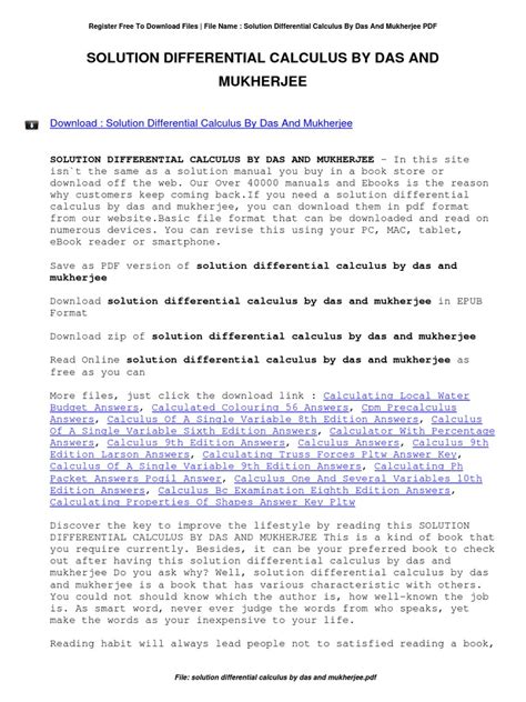 Read Solution Of Differential Calculas By Das And Mukherjee 