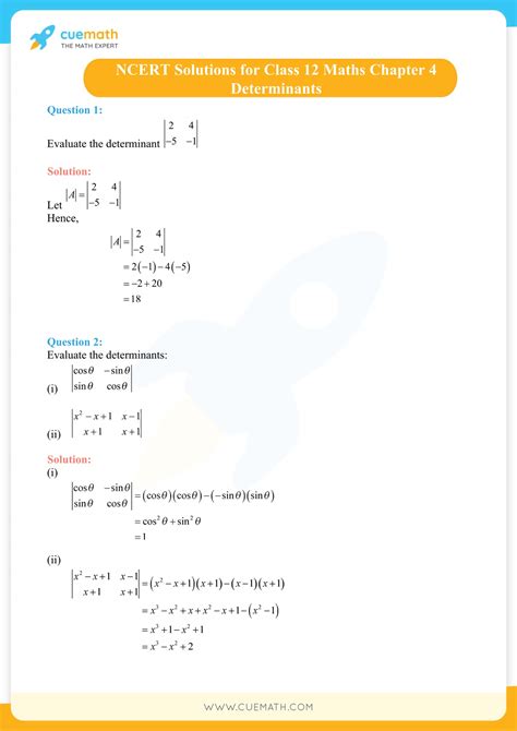 Read Online Solution Of Ncert Maths Class 12 Chapter 4 
