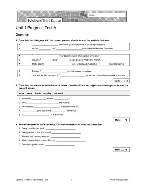 Solutions Elementary Tests