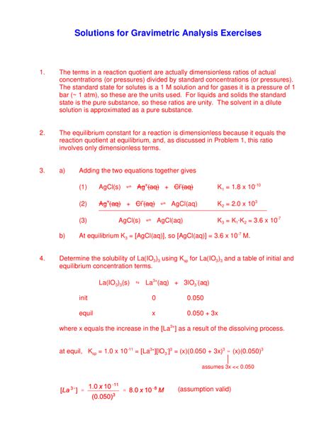 Solutions For Gravimetric Analysis Exercises