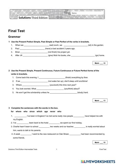 Solutions Intermediate Final Test