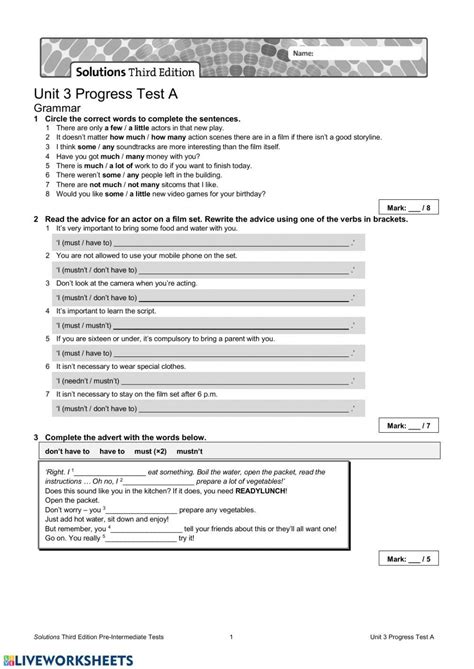 Solutions Intermediate Progress Test Unit 10 Keys