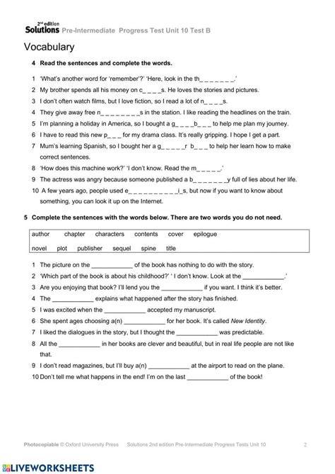 solutions intermediate unit 10 progress test key
