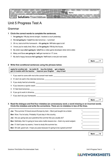 solutions intermediate unit 5 test a key