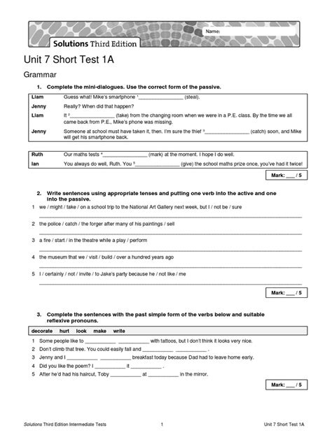 Solutions Intermediate Unit 7 Progress Test Key