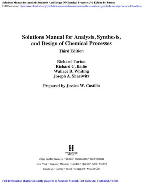 Solutions Manual For Analysis Synthesis And Design Of Chemical Processes 3 E