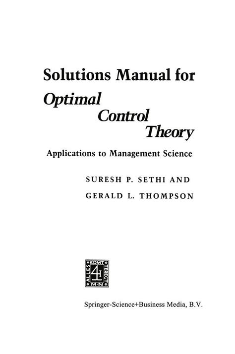 Solutions Manual For Optimal Control Theory Applications To Management Science International Series In Management Scienceoperations Resear