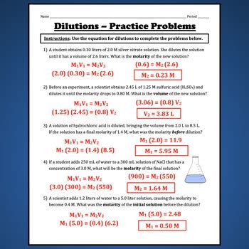 solutions molarity and dilution practice answer key