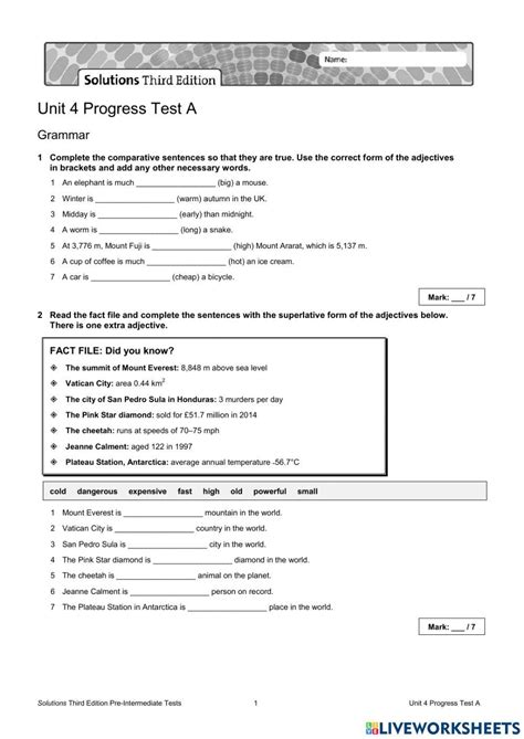 Solutions Pre Intermediate Progress Test Unit 7