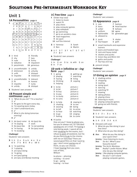 Solutions Pre Intermediate Workbook Respuestas