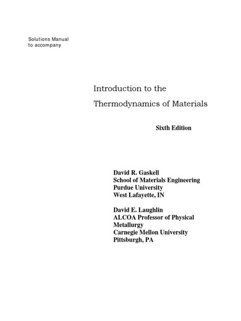 Solutions Problems In Gaskell Thermodynamics