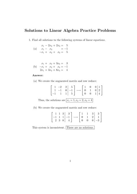 Solutions To Linear Algebra Practice Problems Bard College