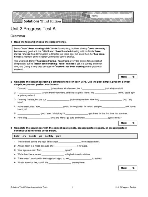Full Download Solutions Elementary Progress Test Unit 2 