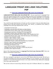 Download Solutions For Language Proof And Logic Download 