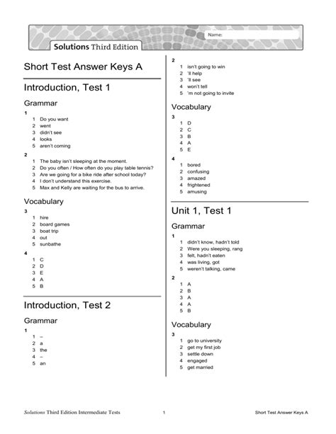Read Online Solutions Intermediate Test Key 