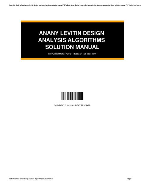 Read Solutions Manual Algorithms Design And Analysis Levitin File Type Pdf 