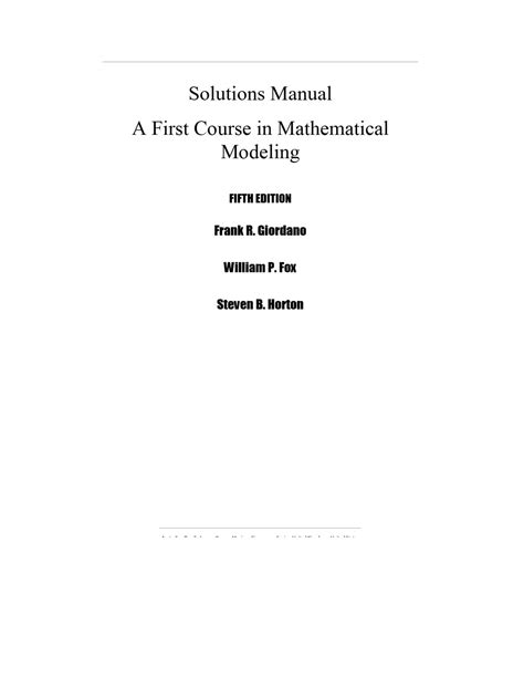 Read Online Solutions Manual For A First Course In Mathematical Modeling 