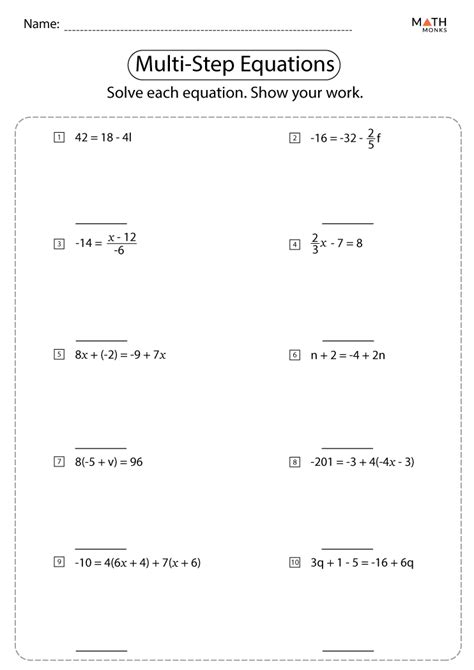 Solve Multi Step Equations Worksheet