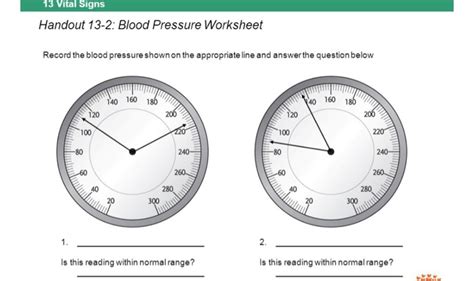 Solved 13 Vital Signs Handout 13 2 Blood Blood Pressure Worksheet Answers - Blood Pressure Worksheet Answers
