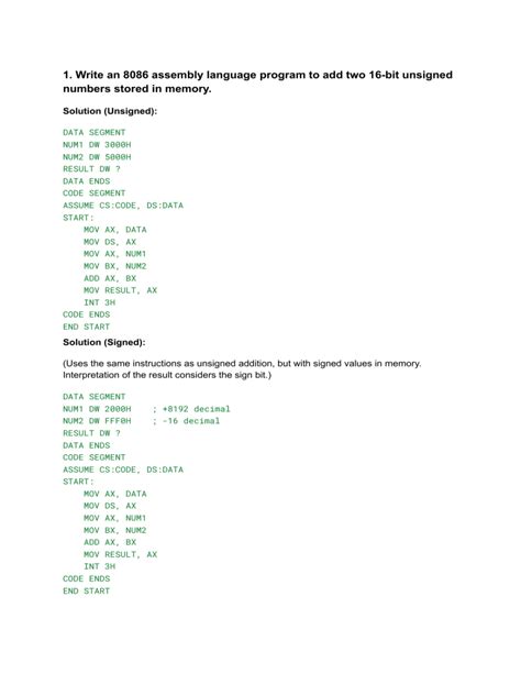 solved assembly language 8086 programs
