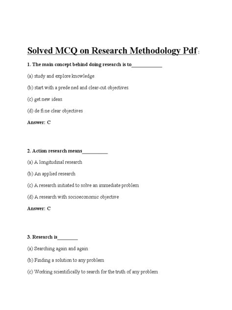 Solved Mcq On Research Methodology