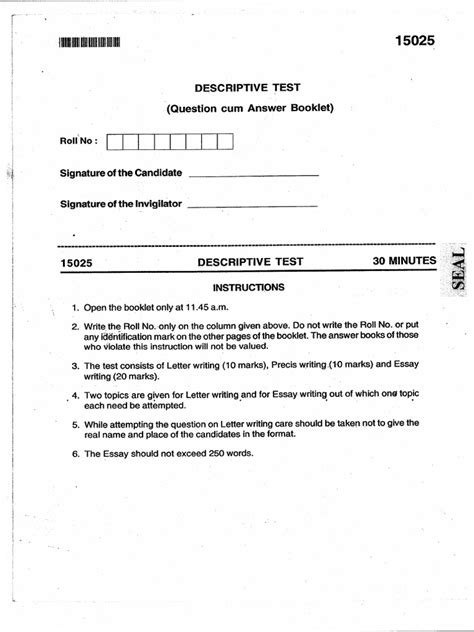 solved previous descriptive question paper 1 assistant