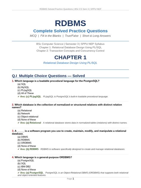 Solved Questions Papers Of Rdbms 2