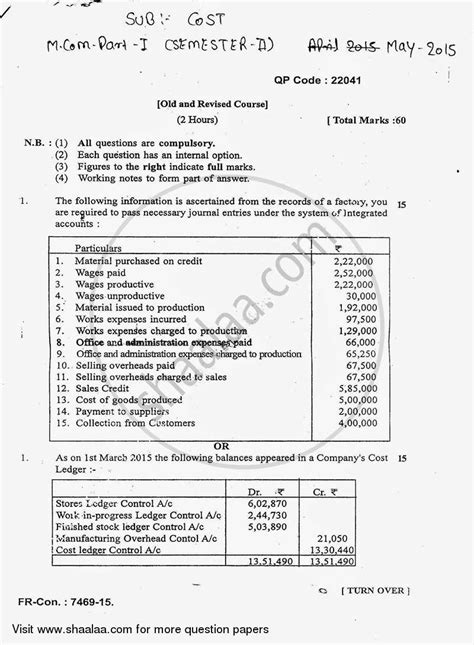 Read Solved Question Papers For Cost Accounting 