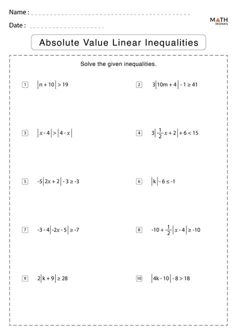 Solving Absolute Value Inequalities Worksheet