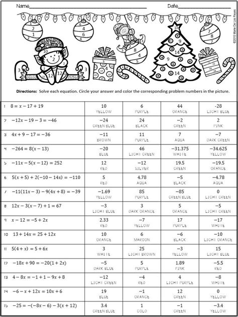 Solving Equations Christmas Coloring Worksheets Algebra Solving Equations Activity Worksheet - Solving Equations Activity Worksheet
