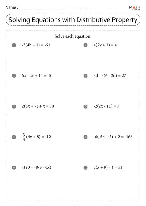 Solving Equations Distributive Property Worksheet