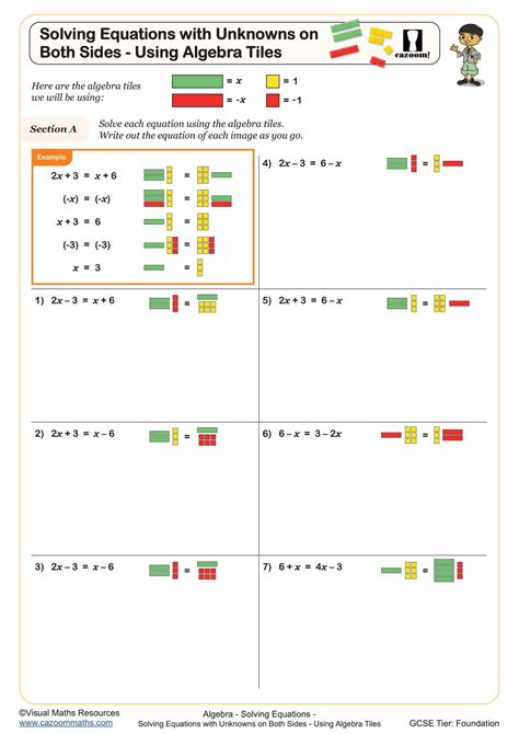 Solving Equations Using Algebra Tiles Worksheets