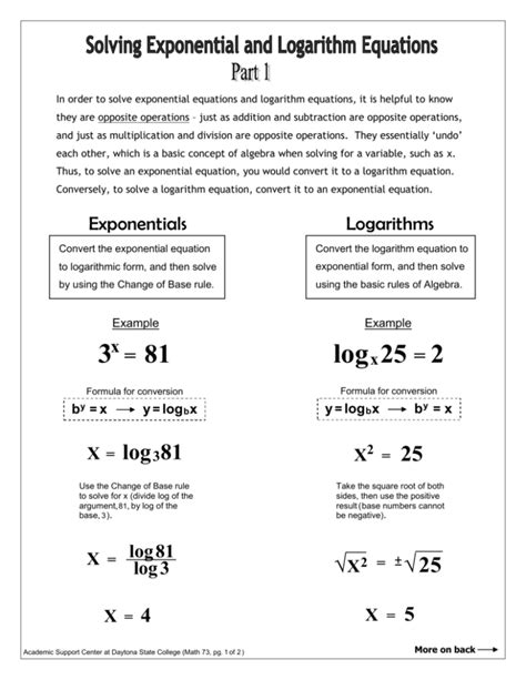 Solving Exponential And Logarithmic Equations Worksheet