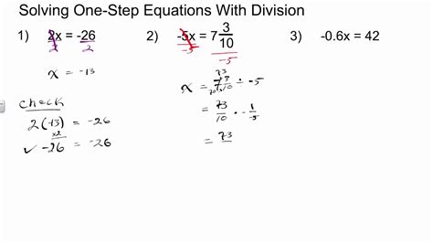 Solving One Step Equations Division Algebraic Equations Math Solving Division Equations - Solving Division Equations