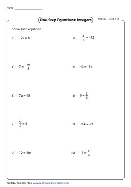 Solving One Step Equations Multiplication Amp Division Worksheetworks One Step Division Equations Worksheet - One Step Division Equations Worksheet