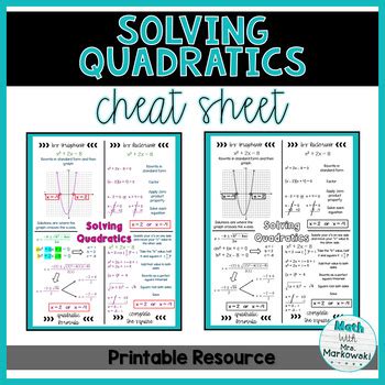 solving quadratic equations cheat sheet
