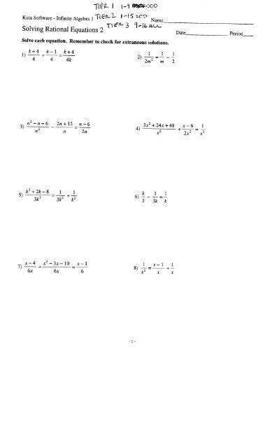 Solving Rational Equations Answer Key Chapter 12