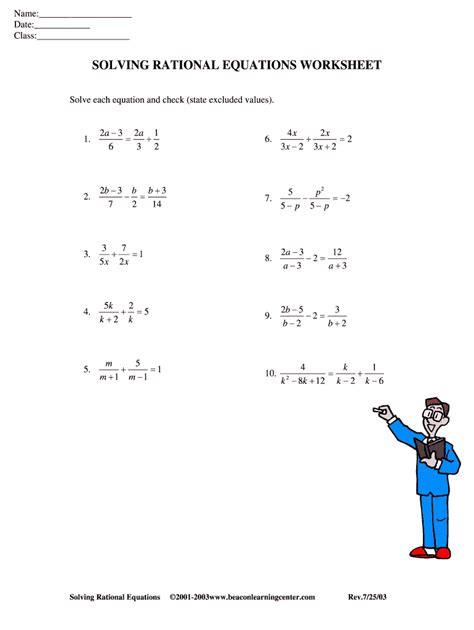Solving Rational Equations Worksheet With Answers