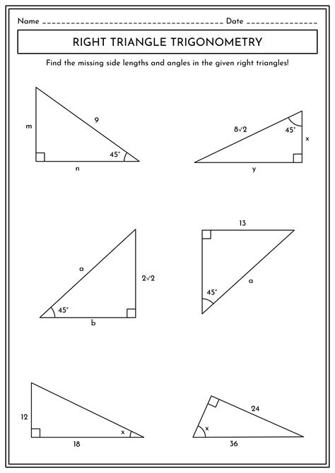 Solving Right Triangles Trigonometry Worksheet