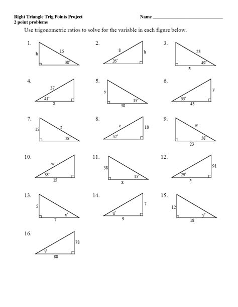 Solving Right Triangles Worksheet